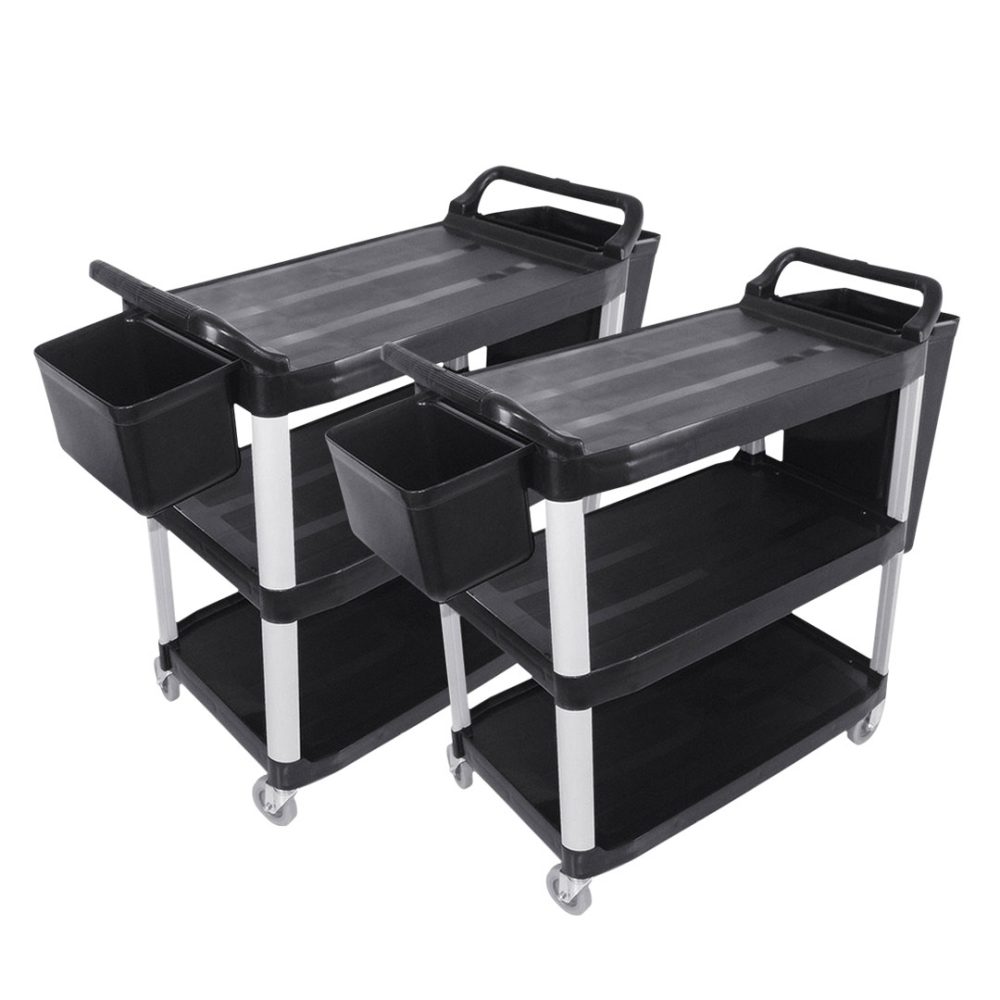 1-SOGA 2X 3 Tier 83x43x95cm Food Trolley Food Waste Cart w/ 2 Bins Storage Kitchen Small