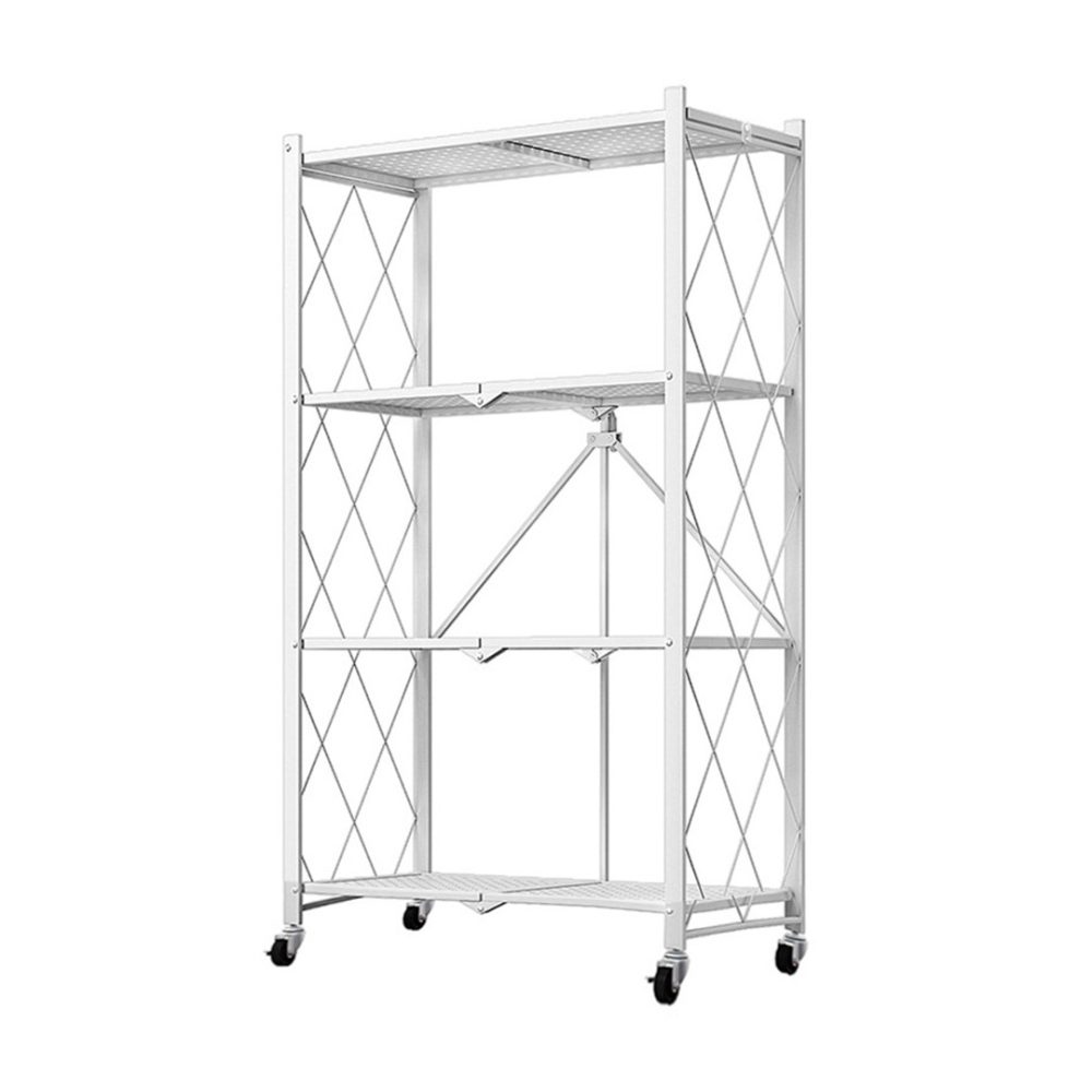 1-SOGA 4 Tier Steel White Foldable Kitchen Cart Multi-Functional Shelves Portable Storage Organizer with Wheels