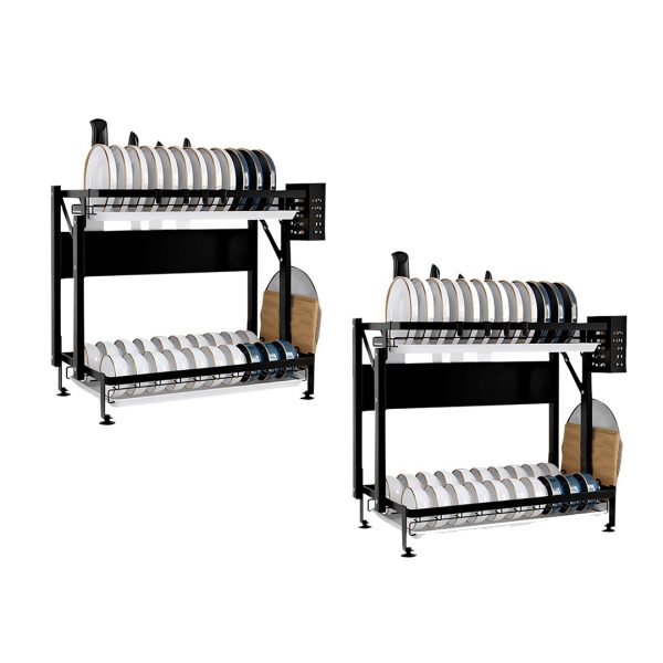 1-SOGA 2X 2 Tier Steel Black Kitchen Countertop Drying Dish Rack Plate Cutlery Cutting Board Holder Dish Drainer Kitchen Organiser