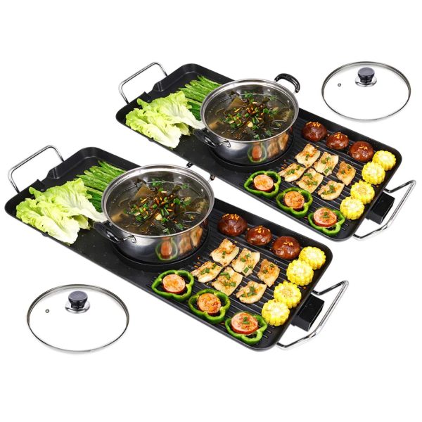 1-SOGA 2X Electric Steamboat Asian Hot Pot Soup Maker Fondue Teppanyaki Hotpot Grill