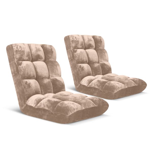 1-SOGA 2X Floor Recliner Folding Lounge Sofa Futon Couch Folding Chair Cushion Light Apricot