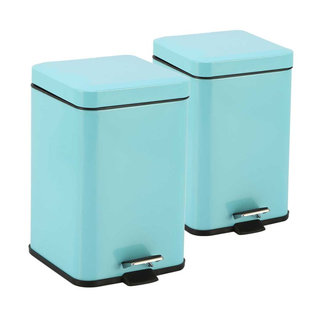 1-SOGA 2X 12L Foot Pedal Stainless Steel Rubbish Recycling Garbage Waste Trash Bin Square Blue