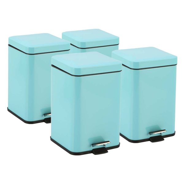 1-SOGA 4X 6L Foot Pedal Stainless Steel Rubbish Recycling Garbage Waste Trash Bin Square Blue