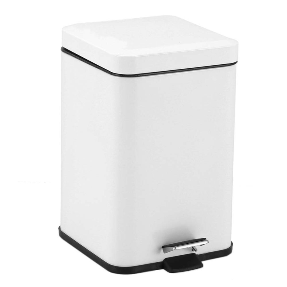 1-SOGA Foot Pedal Stainless Steel Rubbish Recycling Garbage Waste Trash Bin Square 6L White