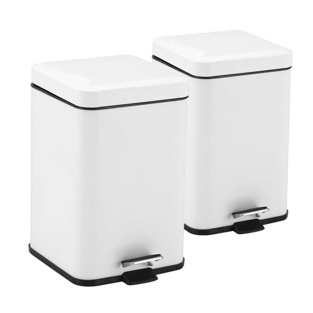1-SOGA 2X Foot Pedal Stainless Steel Rubbish Recycling Garbage Waste Trash Bin Square 6L White