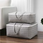 4-SOGA Grey Plaid Large Storage Luggage Bag Double Zipper Foldable Travel Organiser Essentials