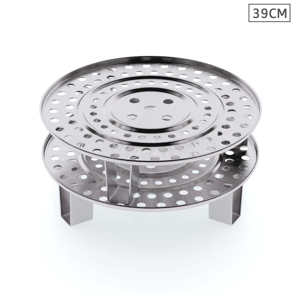 1-SOGA 2X 39cm Stainless Steel Steamer Insert Stock Pot Steaming Rack Stockpot Tray