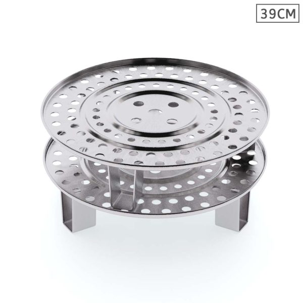 1-SOGA 2X 39cm Stainless Steel Steamer Insert Stock Pot Steaming Rack Stockpot Tray