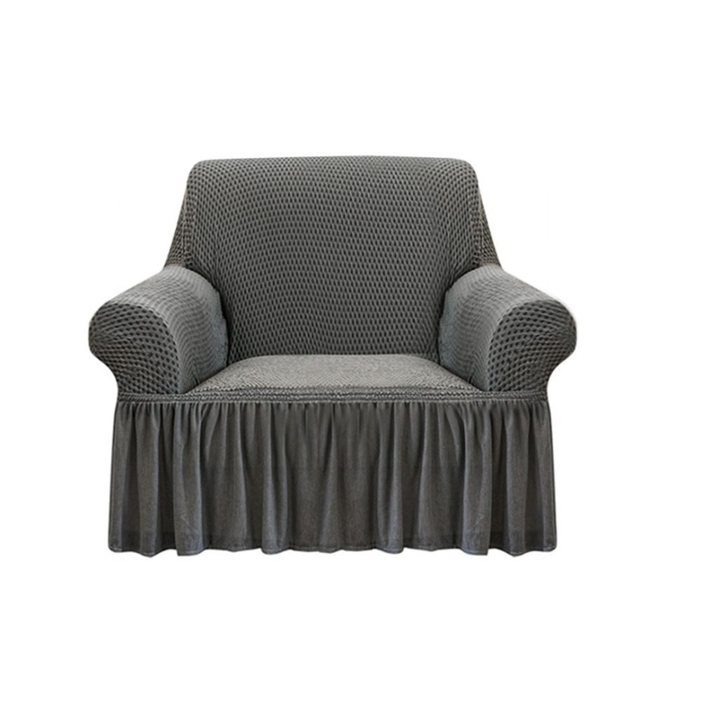 1-SOGA 1-Seater Grey Sofa Cover with Ruffled Skirt Couch Protector High Stretch Lounge Slipcover Home Decor