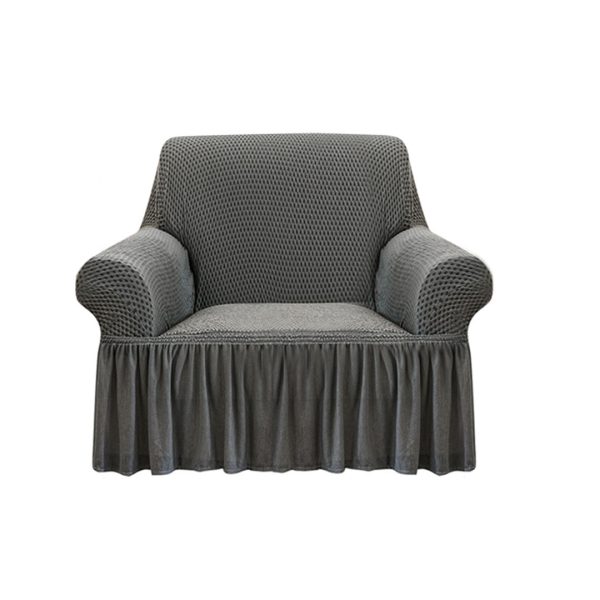 1-SOGA 1-Seater Grey Sofa Cover with Ruffled Skirt Couch Protector High Stretch Lounge Slipcover Home Decor