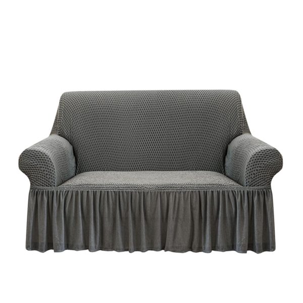 1-SOGA 2-Seater Grey Sofa Cover with Ruffled Skirt Couch Protector High Stretch Lounge Slipcover Home Decor