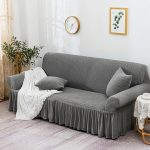 3-SOGA 3-Seater Grey Sofa Cover with Ruffled Skirt Couch Protector High Stretch Lounge Slipcover Home Decor