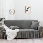 4-SOGA 3-Seater Grey Sofa Cover with Ruffled Skirt Couch Protector High Stretch Lounge Slipcover Home Decor