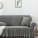5-SOGA 3-Seater Grey Sofa Cover with Ruffled Skirt Couch Protector High Stretch Lounge Slipcover Home Decor