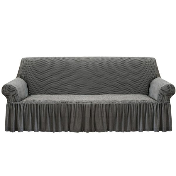 1-SOGA 3-Seater Grey Sofa Cover with Ruffled Skirt Couch Protector High Stretch Lounge Slipcover Home Decor