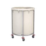 2-SOGA 2X Stainless Steel Commercial Round Soiled Linen Laundry Trolley Cart with Wheels White
