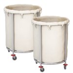 1-SOGA 2X Stainless Steel Commercial Round Soiled Linen Laundry Trolley Cart with Wheels White