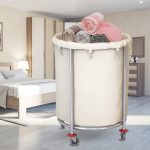 5-SOGA 2X Stainless Steel Commercial Round Soiled Linen Laundry Trolley Cart with Wheels White