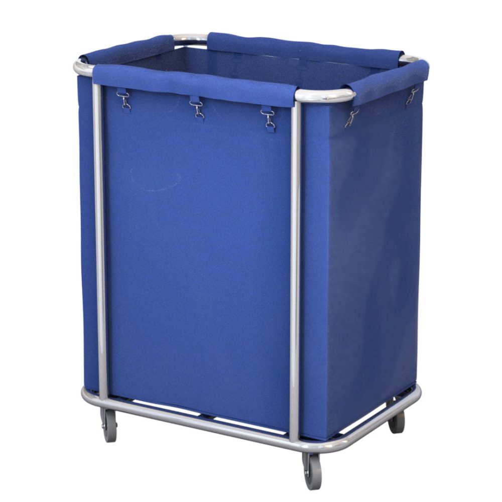 1-SOGA Stainless Steel Commercial Square Soiled Linen Laundry Trolley Cart with Wheels Blue