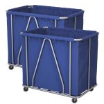 1-SOGA 2X Stainless Steel Commercial Large Soiled Linen Laundry Trolley Cart with Wheels Blue