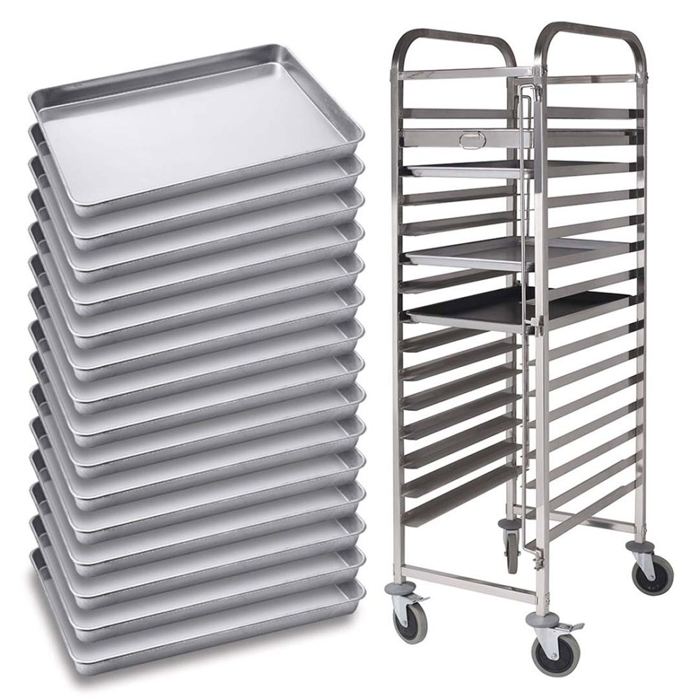 1-SOGA Gastronorm Trolley 15 Tier Stainless Steel with Aluminum Baking Pan Cooking Tray for Bakers