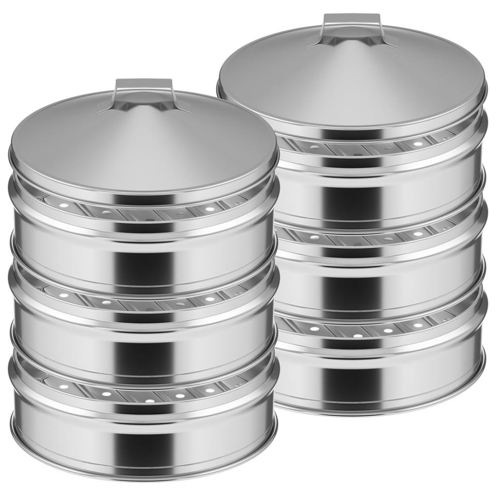 1-SOGA 2X 3 Tier Stainless Steel Steamers With Lid Work inside of Basket Pot Steamers 28cm