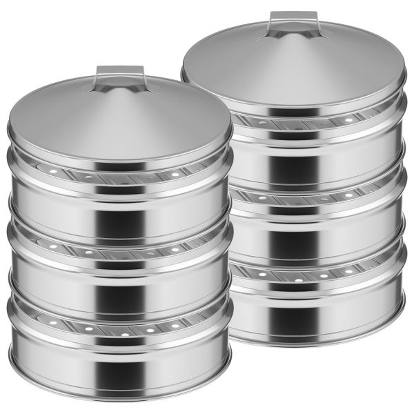 1-SOGA 2X 3 Tier Stainless Steel Steamers With Lid Work inside of Basket Pot Steamers 28cm