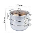2-SOGA 3 Tier 26cm Heavy Duty Stainless Steel Food Steamer Vegetable Pot Stackable Pan Insert with Glass Lid