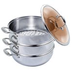 1-SOGA 3 Tier 26cm Heavy Duty Stainless Steel Food Steamer Vegetable Pot Stackable Pan Insert with Glass Lid