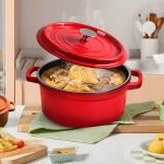 3-SOGA 2X Cast Iron 26cm Enamel Porcelain Stewpot Casserole Stew Cooking Pot With Lid Red