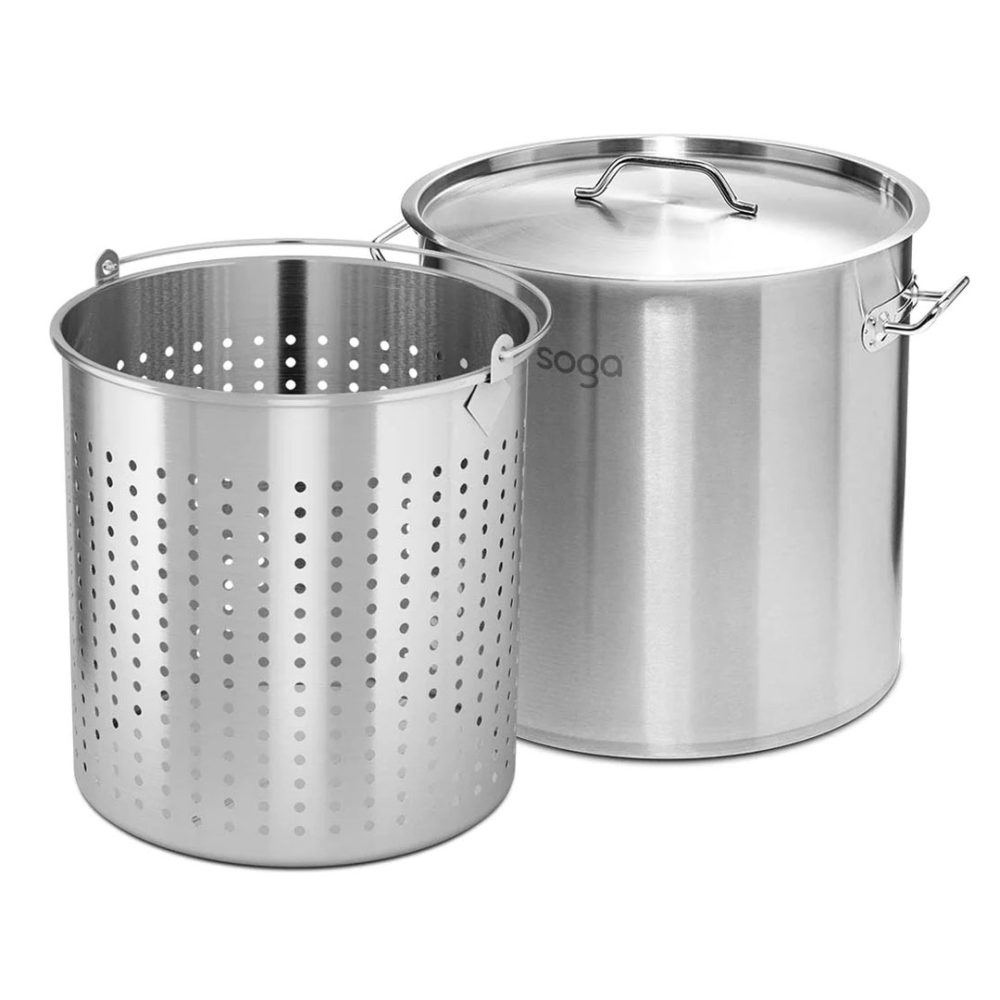 1-SOGA 21L 18/10 Stainless Steel Stockpot with Perforated Stock Pot Basket Pasta Strainer