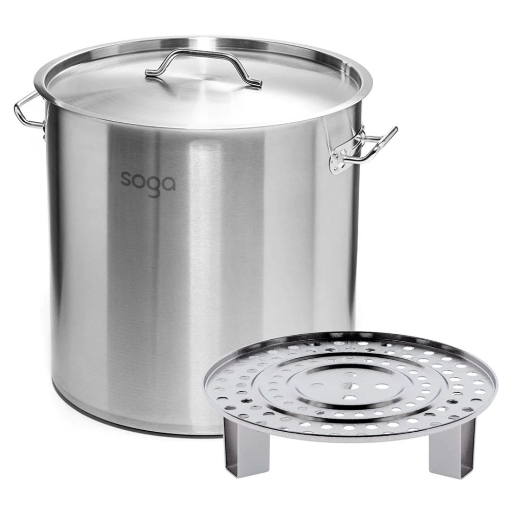 1-SOGA 33L Stainless Steel Stock Pot with One Steamer Rack Insert Stockpot Tray