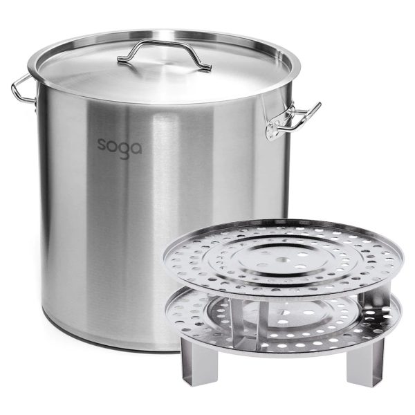 1-SOGA 33L Stainless Steel Stock Pot with Two Steamer Rack Insert Stockpot Tray