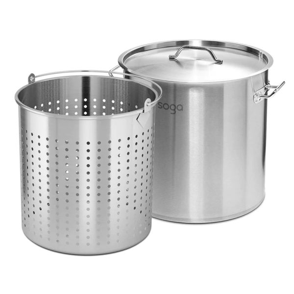 1-SOGA 98L 18/10 Stainless Steel Stockpot with Perforated Stock pot Basket Pasta Strainer