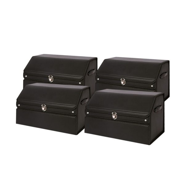 1-SOGA 4X 56cm Leather Car Boot Collapsible Foldable Trunk Cargo Organizer Portable Storage Box with Lock Black