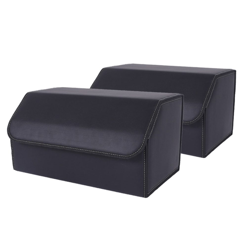 1-SOGA 2X Leather Car Boot Collapsible Foldable Trunk Cargo Organizer Portable Storage Box Black Large