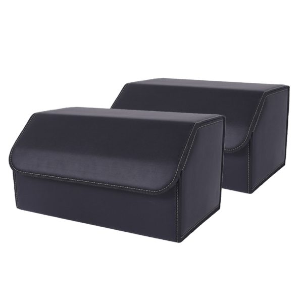 1-SOGA 2X Leather Car Boot Collapsible Foldable Trunk Cargo Organizer Portable Storage Box Black Large