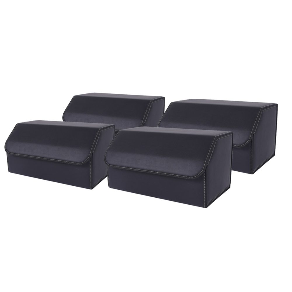 1-SOGA 4X Leather Car Boot Collapsible Foldable Trunk Cargo Organizer Portable Storage Box Black Large