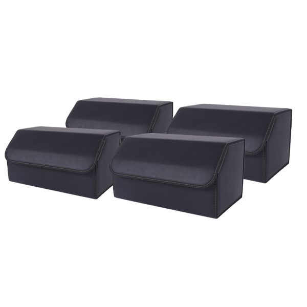 1-SOGA 4X Leather Car Boot Collapsible Foldable Trunk Cargo Organizer Portable Storage Box Black Large