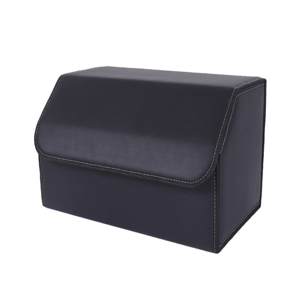 1-SOGA Leather Car Boot Collapsible Foldable Trunk Cargo Organizer Portable Storage Box Black Medium