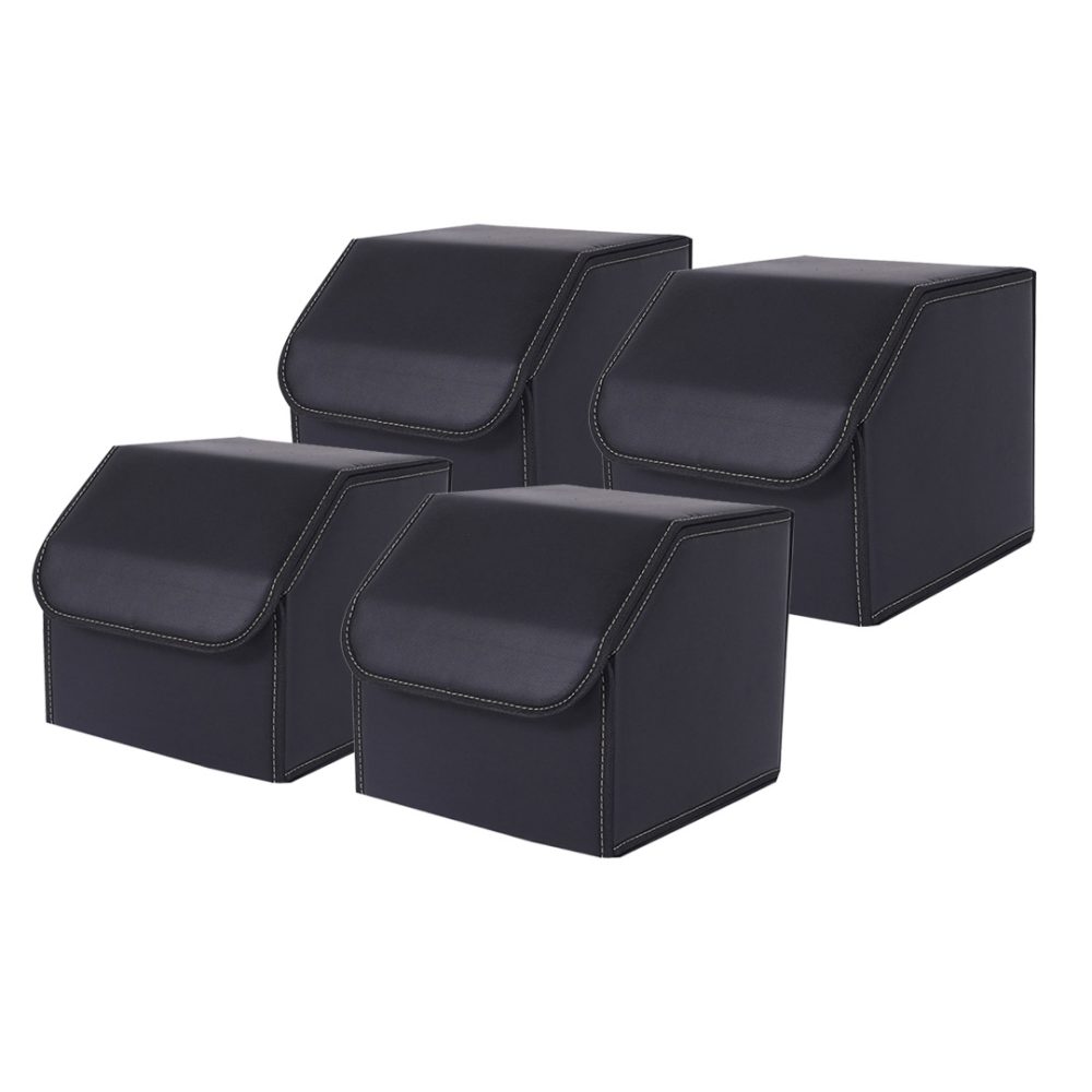 1-SOGA 4X Leather Car Boot Collapsible Foldable Trunk Cargo Organizer Portable Storage Box Black Small