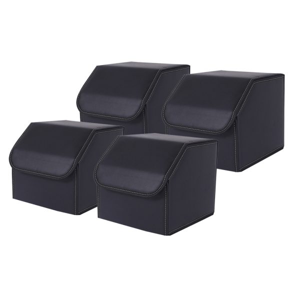 1-SOGA 4X Leather Car Boot Collapsible Foldable Trunk Cargo Organizer Portable Storage Box Black Small