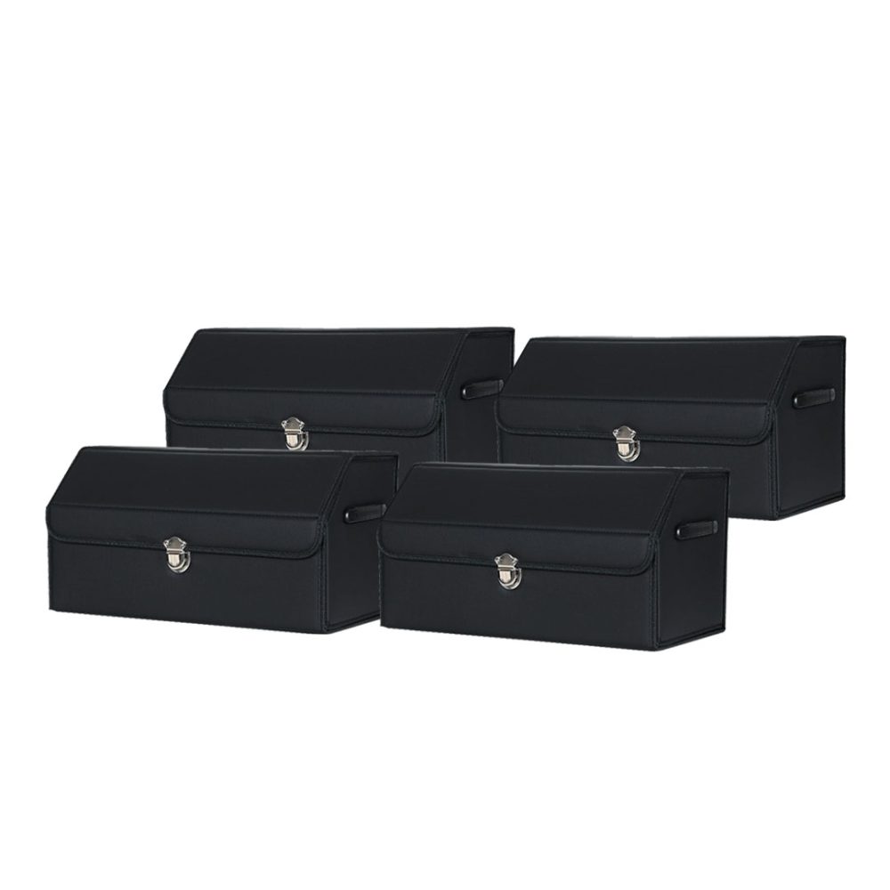 1-SOGA 4X Leather Car Boot Collapsible Foldable Trunk Cargo Organizer Portable Storage Box With Lock Black Medium