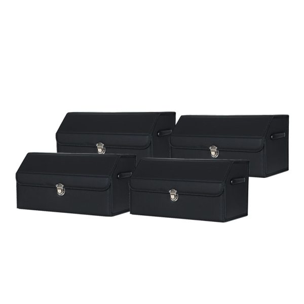 1-SOGA 4X Leather Car Boot Collapsible Foldable Trunk Cargo Organizer Portable Storage Box With Lock Black Medium