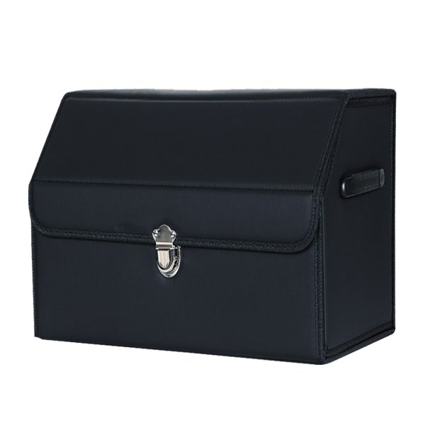 1-SOGA Leather Car Boot Collapsible Foldable Trunk Cargo Organizer Portable Storage Box With Lock Black Small