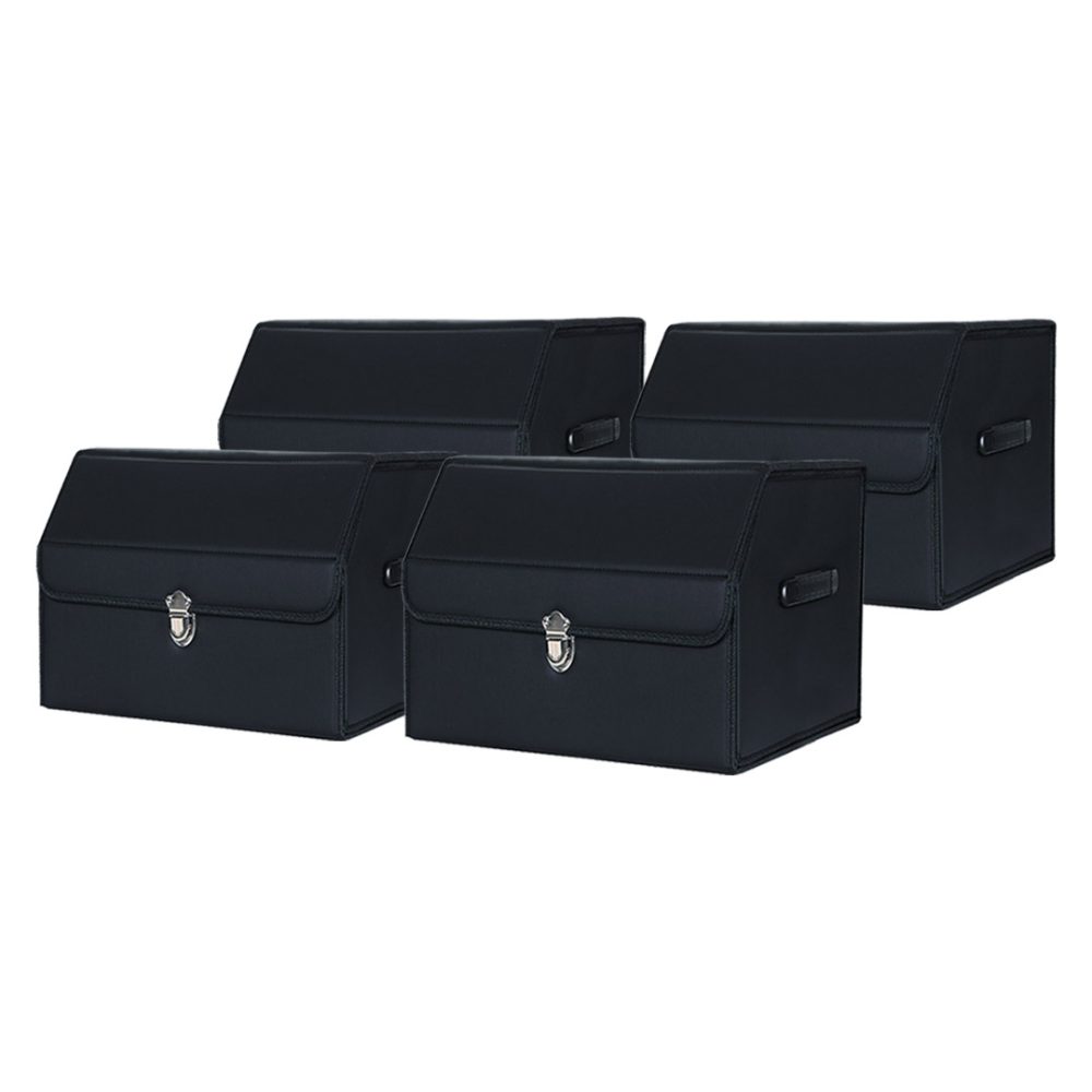 1-SOGA 4X Leather Car Boot Collapsible Foldable Trunk Cargo Organizer Portable Storage Box With Lock Black Small