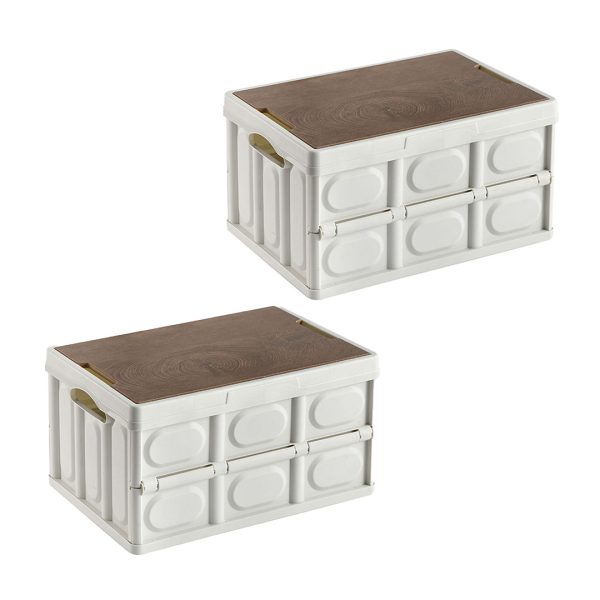 1-SOGA 2X 52.5x35.5cm 55L White Car & Camping Foldable Storage Box Crate Stackable Container No Handle