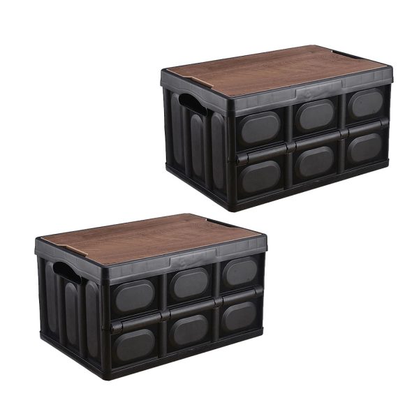 1-SOGA 2X 52.5x35.5cm 55L Black Car & Camping Foldable Storage Box Crate Stackable Container No Handle