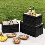 2-SOGA 2X 34.5 cm 18L Black Car & Camping Foldable Storage Box Crate Stackable Container with Handle
