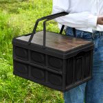 4-SOGA 2X 34.5 cm 18L Black Car & Camping Foldable Storage Box Crate Stackable Container with Handle